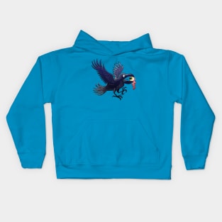 Evil crow ripping out and stealing an eyeball for a Halloween witch potion Kids Hoodie